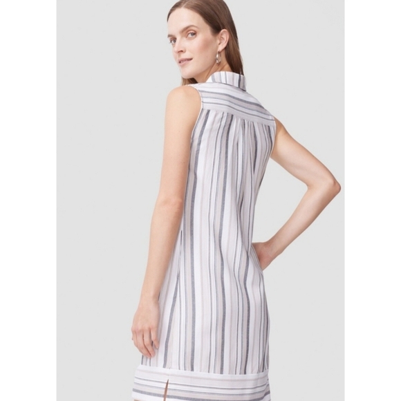 Chico's Impact Stripe Mini Dress Taupe and Gray Size 2 New with Tags Preppy - Picture 3 of 10